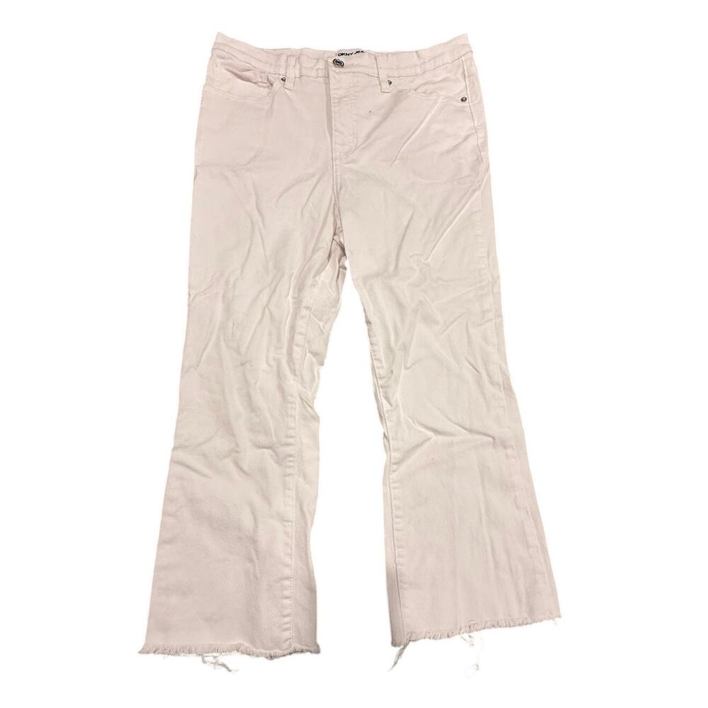 DKNY Jeans Women's White Frayed Hem Crop Bootcut Solid Jeans Size 10/30